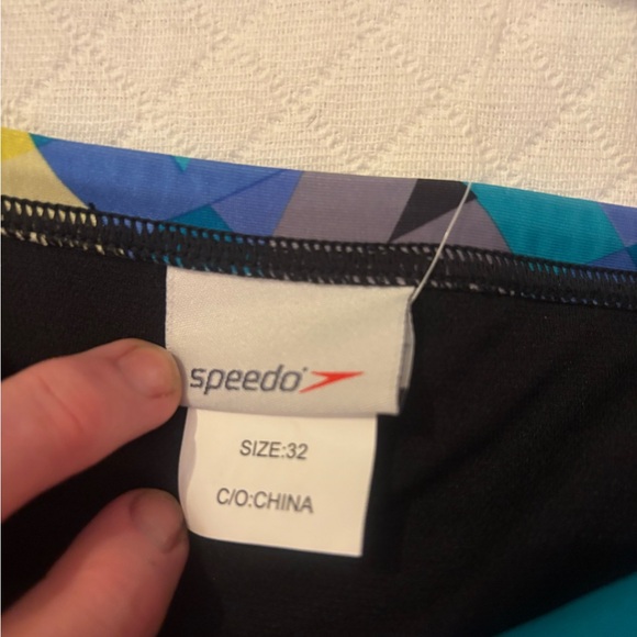 Speedo Men's Geometric Blue and Yellow Swim TRUNKS ONLY - Picture 8 of 16